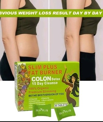 2 Packs Total 60 SLIM PLUS Fat BURNER Colon Detox-15 Days Cleanse 100%Organic