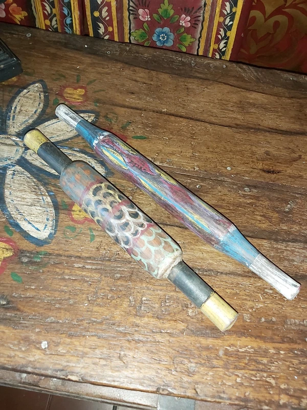 Vintage Indian Hand Painted Rolling Pins Pair