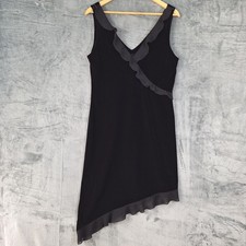 Womens Dress 14 Black Vintage Y2K Fairy Goth Whimsygoth Velvet Ruffle Asymmetric