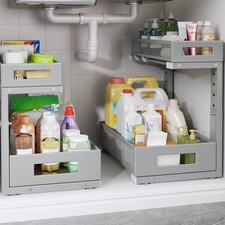 2-Pack Under Sink Storage Organizer, Large 2-Tier Elegant Mesh Pull Out Shelf...