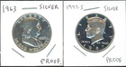 (2) Coins - 90% Silver Franklin & Kennedy Half Dollars 1963 & 1997-S *Proof!*