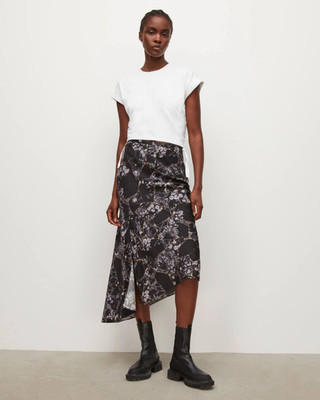 $215 ALLSAINTS ''Luisa Buruberu'' viscose floral midi skirt - black - US 0