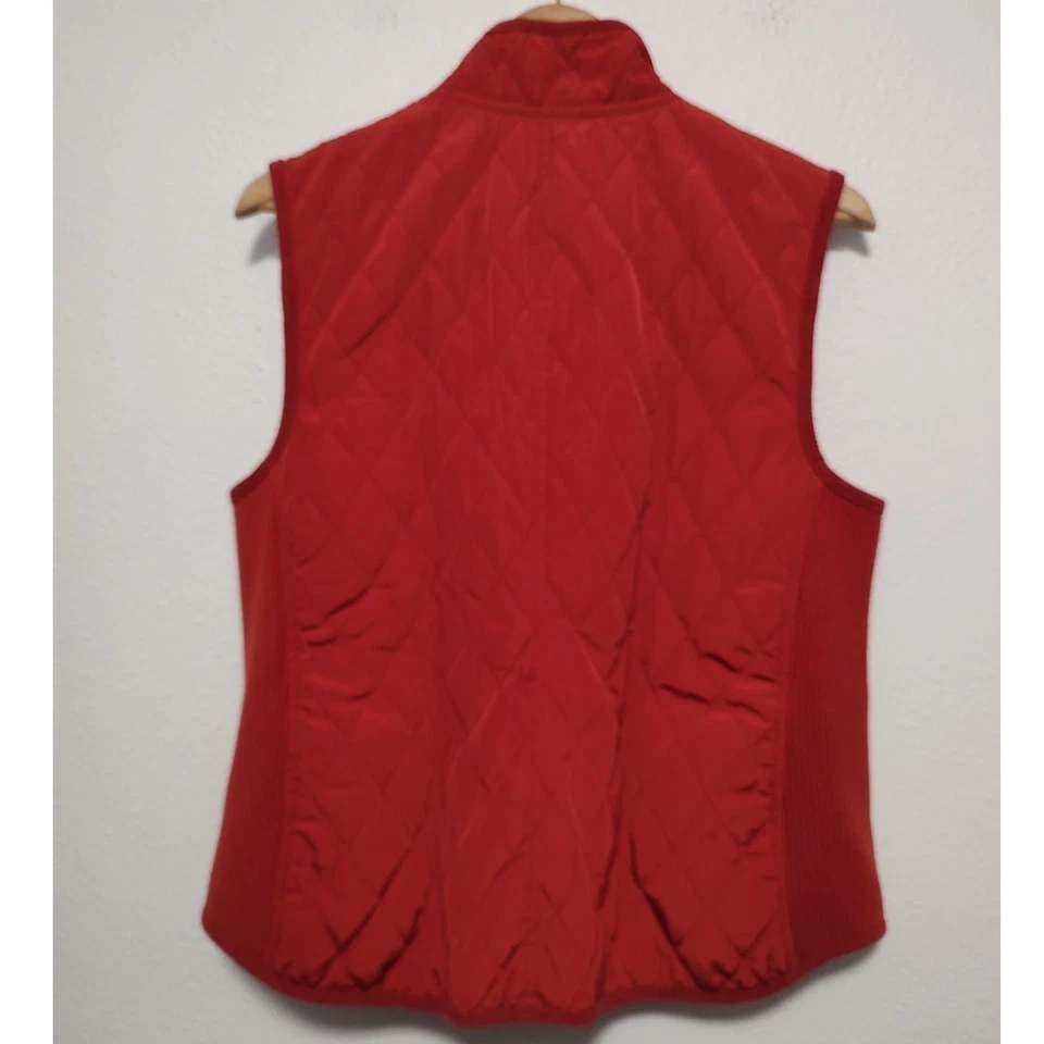 Talbot's Red Quilted Zip Front Corduroy Trim Stretch Sides Pockets Vest Size L - Image 2 of 4