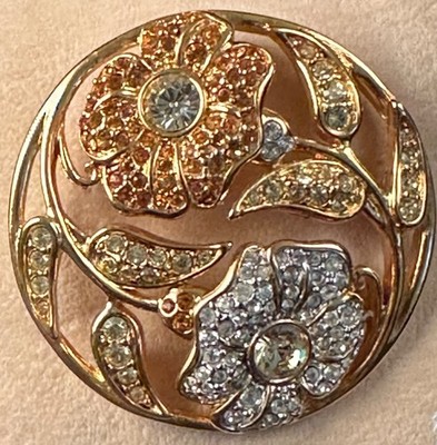 Authentic SWAROVSKI 2001 Harmony Flower Crystal Gold Tone Pin Brooch Ltd Ed Swan