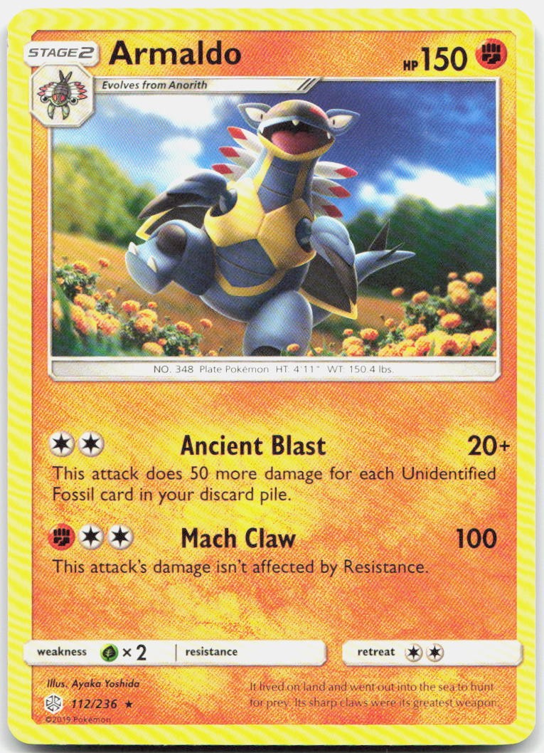 Armaldo 112/236 Rare Cosmic Eclipse Pokemon MP