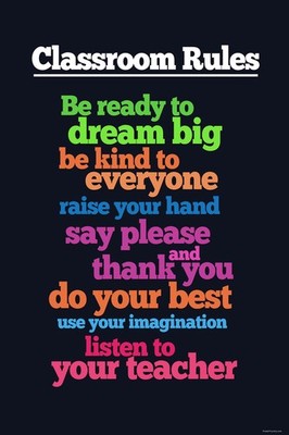 Classroom Rules Be Ready To Dream Big Be Kind Raise Hand Please Poster 12x18