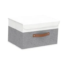  Collapsible Storage Bin, Cube Organizer Basket, Fabric Small-1-Pack White/Grey