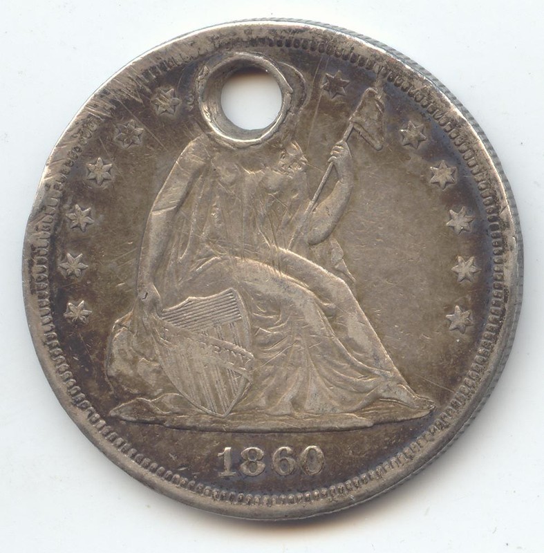 1860 Seated Liberty Dollar, XF Details, Hole, True Auction, No Reserve
