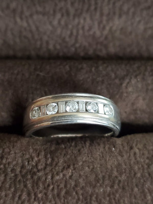 Men's Certified Baguette & Round-Cut Diamond Wedding Band 3/4 ct tw 14K White...