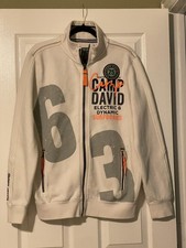 Camp David Sweatshirt Mens Medium White Full Zip Surfboard Graphic Fleece