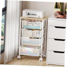 Rolling Cart with Drawers, Storage Cart with Wheels Metal 4 Drawers White