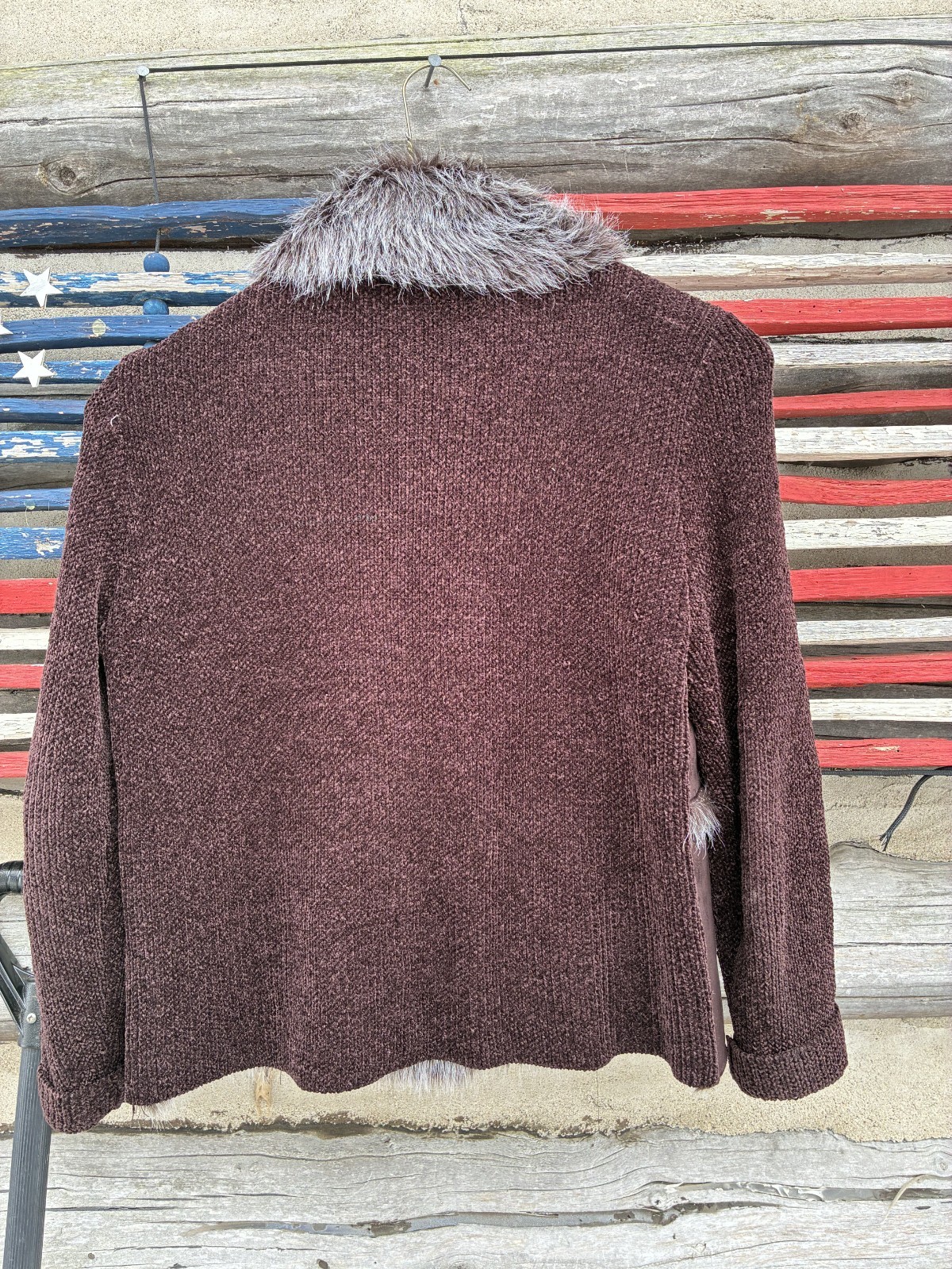 Brown suede Sweater Jacket Toggle Closure fur tri… - image 2