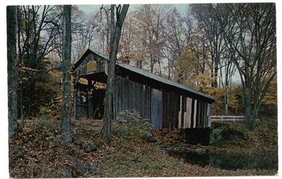 Columbiana Co Ohio Teegarden Bridge built 1876 fall foliage vintage postcard