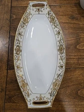  Noritake 16034 Gilt Decorated Christmas Ball Handled Celery Dish Green Stamp