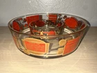Vintage 1960s Jeanette Glass Red And Gold Chip And Dip Bowls With Recipes