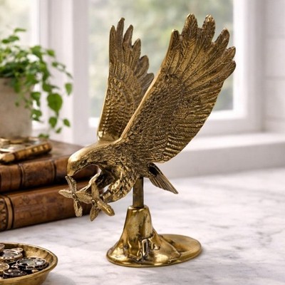 Vintage Brass Eagle Figurine 7'' Wings Spread Bird of Prey Statue
