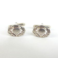 Solid Sterling Silver 925 Scottish Thistle Celtic Cufflinks Oval Shape