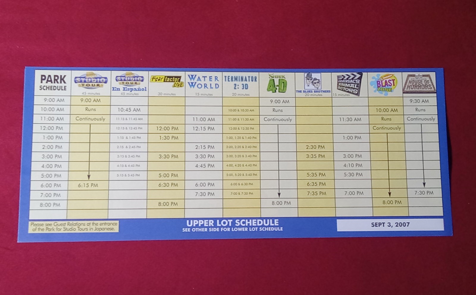 BACK TO THE FUTURE UNIVERSAL STUDIOS HOLLYWOOD POSTCARD MAP FINAL DAY 9/3/07