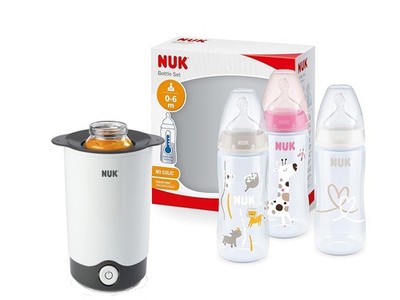 NUK Thermo Express Flaschenwärmer + Set Rosa/Weiß   Mit Auto- & EU-Adapter