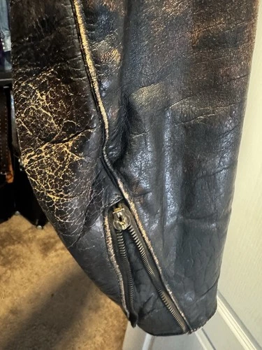 Vintage Brown Leather Biker Jacket 1960s 1970s Bomber Men's image 3