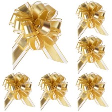 6 PCS 6 Inch Gold Large Pull Bows Gift Wrapping Wedding Ribbon Party Decor