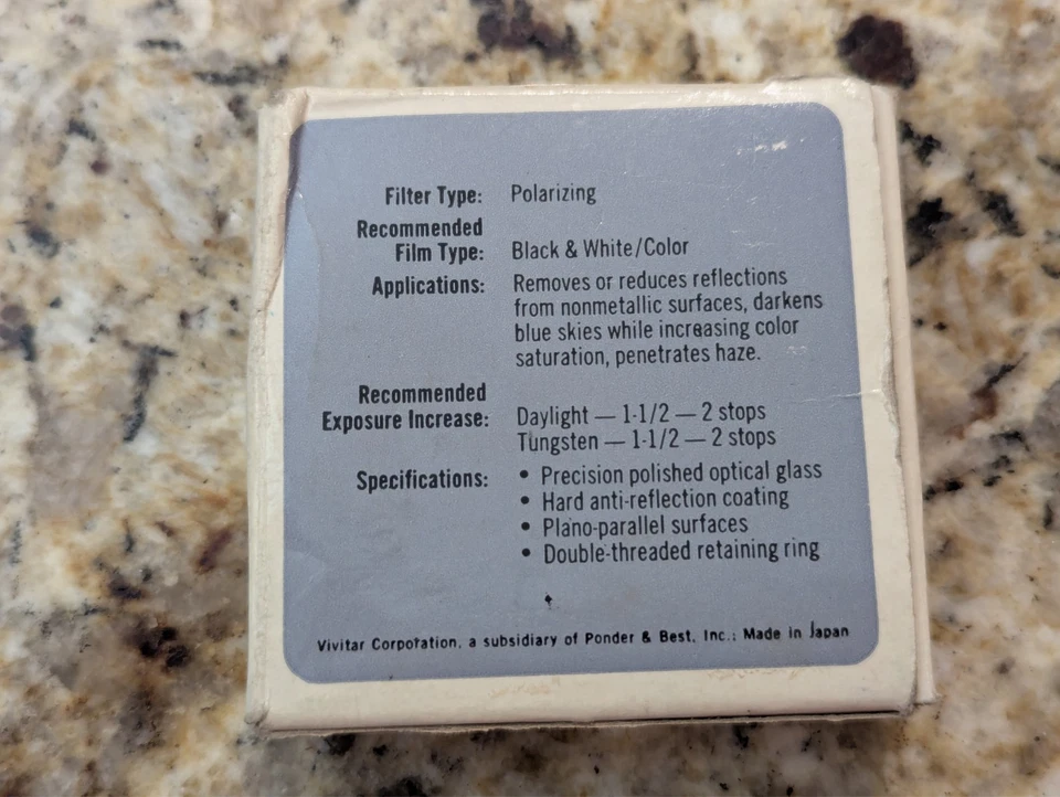 Vivitar Polarizing Filter 49mm for Black/White Film Japan - Image 3 of 4