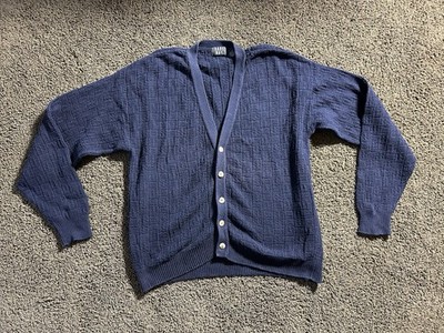 Trader Bay Cardigan Sweater Men Large Navy Blue Heavy Knit Grandpa Button Chunky