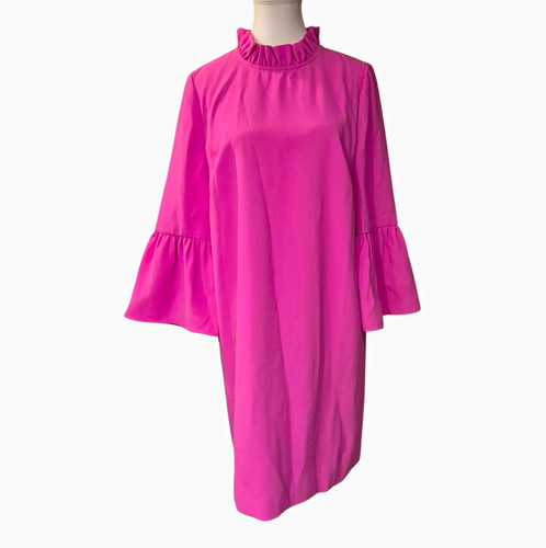NWT J.Crew Women's Pink Shift Dress 6 High Neck Ruffle Bell Sleeve Knee Zip