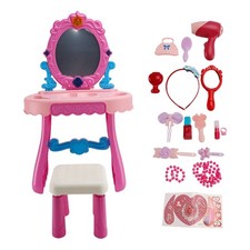 Toddler Makeup Table with Mirror and Chair Kids Vanity Set with Blowdryer for 3 