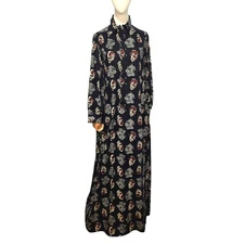 Beene Bazaar Vintage 70's Geoffrey Beene Maxi Pullover Shirt Dress Dark Floral 