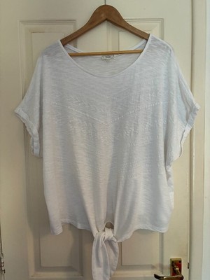Women's FAT FACE White Embroidered Batwing Tie Front Summer Blouse Top, 22