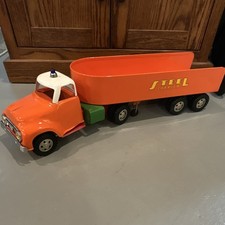 Tin Toy Truck Orange Vintage Collectible Vehicle 1954-1956 Age Level 8-11 Years