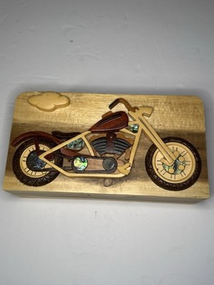 RARE Carver Dan's Hand Carved Harley Davidson Motorcycle Puzzle Trinket Box