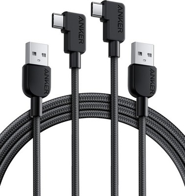 Anker Cable [2 Pack 6FT], Right Angle USB A to C Braided Cable, Black 