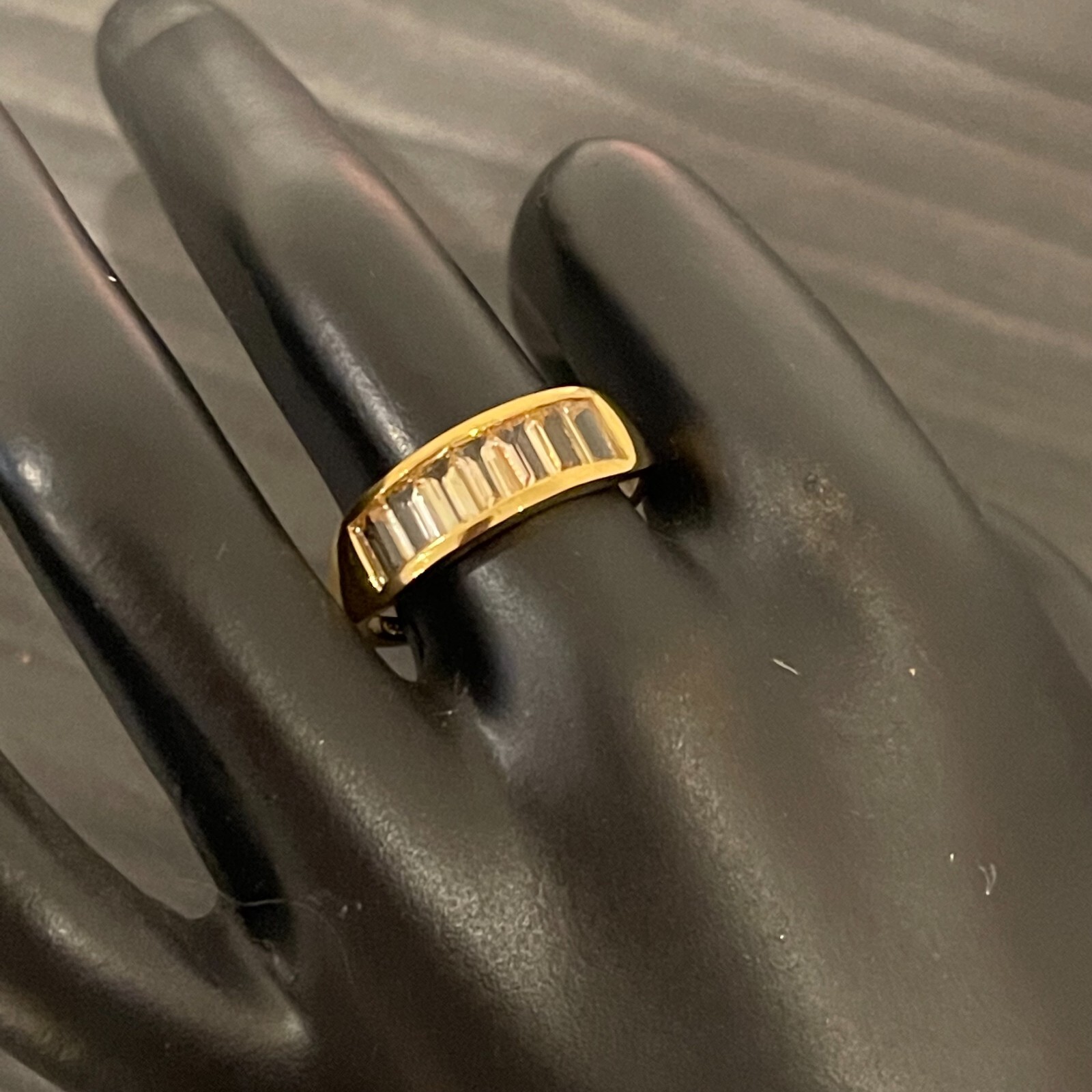 Golden Imperial Topaz Half Eternity Band, Sterling Silver, 14ct Gold Finish, Q - Picture 7 of 11
