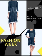 Nine West Beautiful Workwear Dress Black Light Grey Heather Knit Contrast Trim L