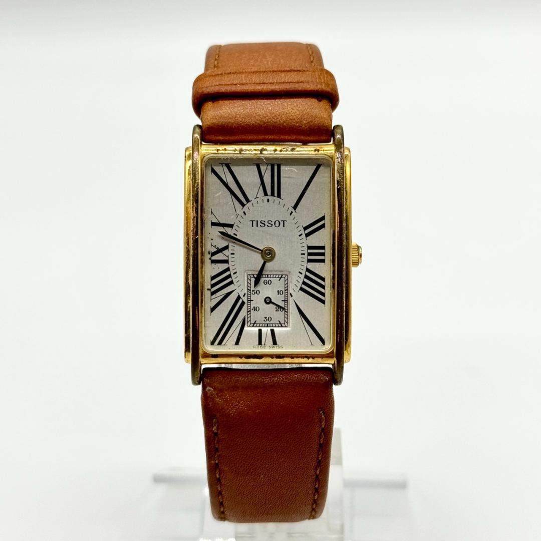 TISSOT A282 QUARTZ ANALOG SQUARE SILVER GOLD BROWN ROMAN