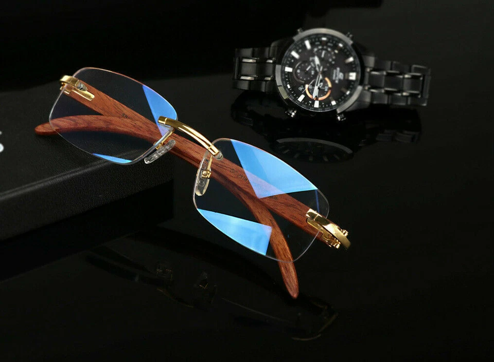 Armação de óculos de madeira masculina sem aro armação de óculos madeira dourada 2019 nova - Imagem 2 de 4