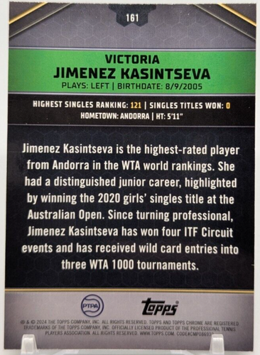 🎾2024 TOPPS GRAPHITE TENNIS Victoria Jimenez Kasintseva White Base #161🎾 - Picture 2 of 3