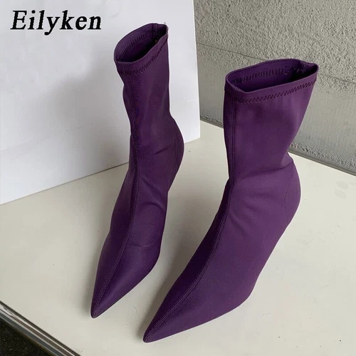 Damen-Stiefeletten sexy spitz zulaufend hohe Absätze modische weibliche Socken Pumps Schuhe - - Bild 7 von 27