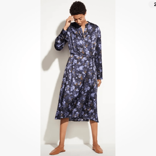 NEW Vince Plumeria Blooms Satin Midi Dress Blue Floral Medium - Picture 15 of 15