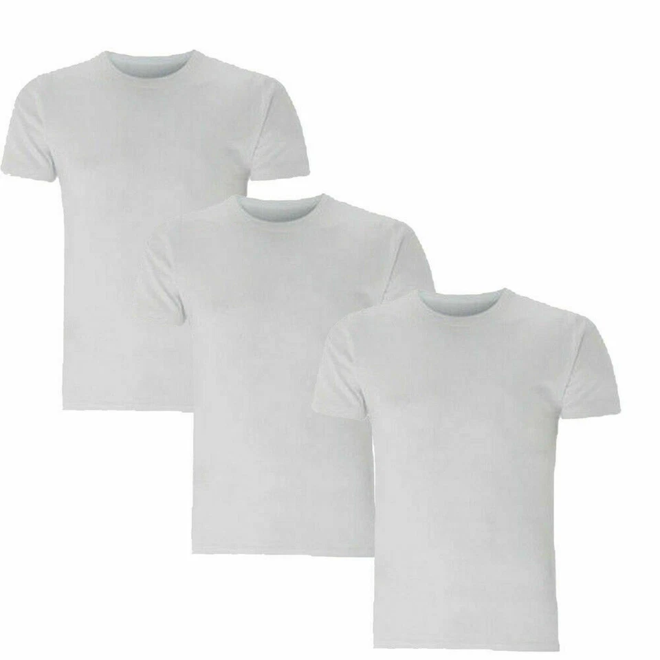 TOPS 3 X Men Short Sleeve WHITE Thermal Vest T-Shirt Brushed Inside For Extra Warmth