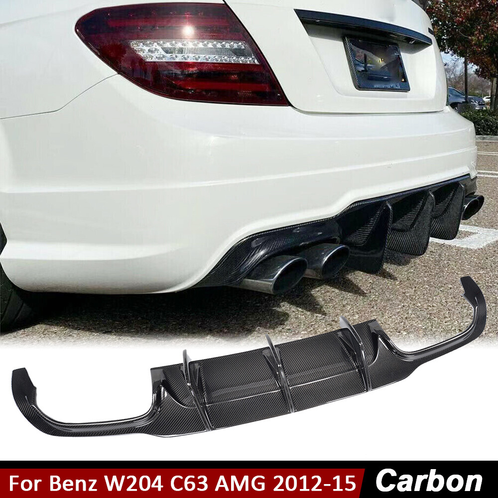 For Mercedes W204 C63 AMG 2012-15 Real Carbon Rear Bumper Diffuser Lip Big Fins