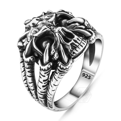 Mysilverworld Solid 925 Sterling Silver Skull Ring For Men - Adjustable, Made In Turkey, Gift Box