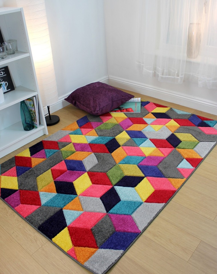 SMALL LARGE VIBRANT FUNKY MULTI COLOURED GEOMETRIC SOFT PILE MODERN ...