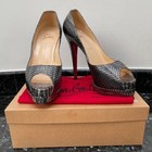 CHRISTIAN LOUBOUTIN ALTADAMA PEWTER SILVER PYTHON PLATFORM PEEP TOE 140cm SZ 39 — photo 3