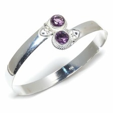 Purple Amethyst Gemstone Handmade 925 Sterling Silver Jewelry Bangle Size 7-8"