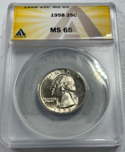 1958  Washington US Silver Quarter,  MS65 by ANACS,   a SUPERB looking coin!!!