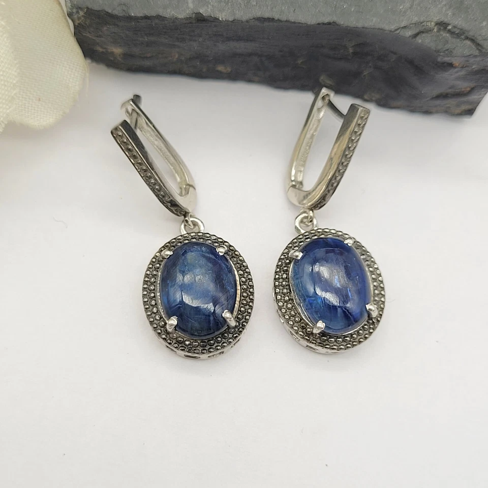 Natural Blue Kynite Dangle/Drop Earrings For Women 925 Sterling Silver Jewelry - Image 4 of 4