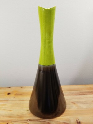 Mid-Century Handcarfted/Painted Destinos SA Pottery Lime/Brown Metallic Funnel S